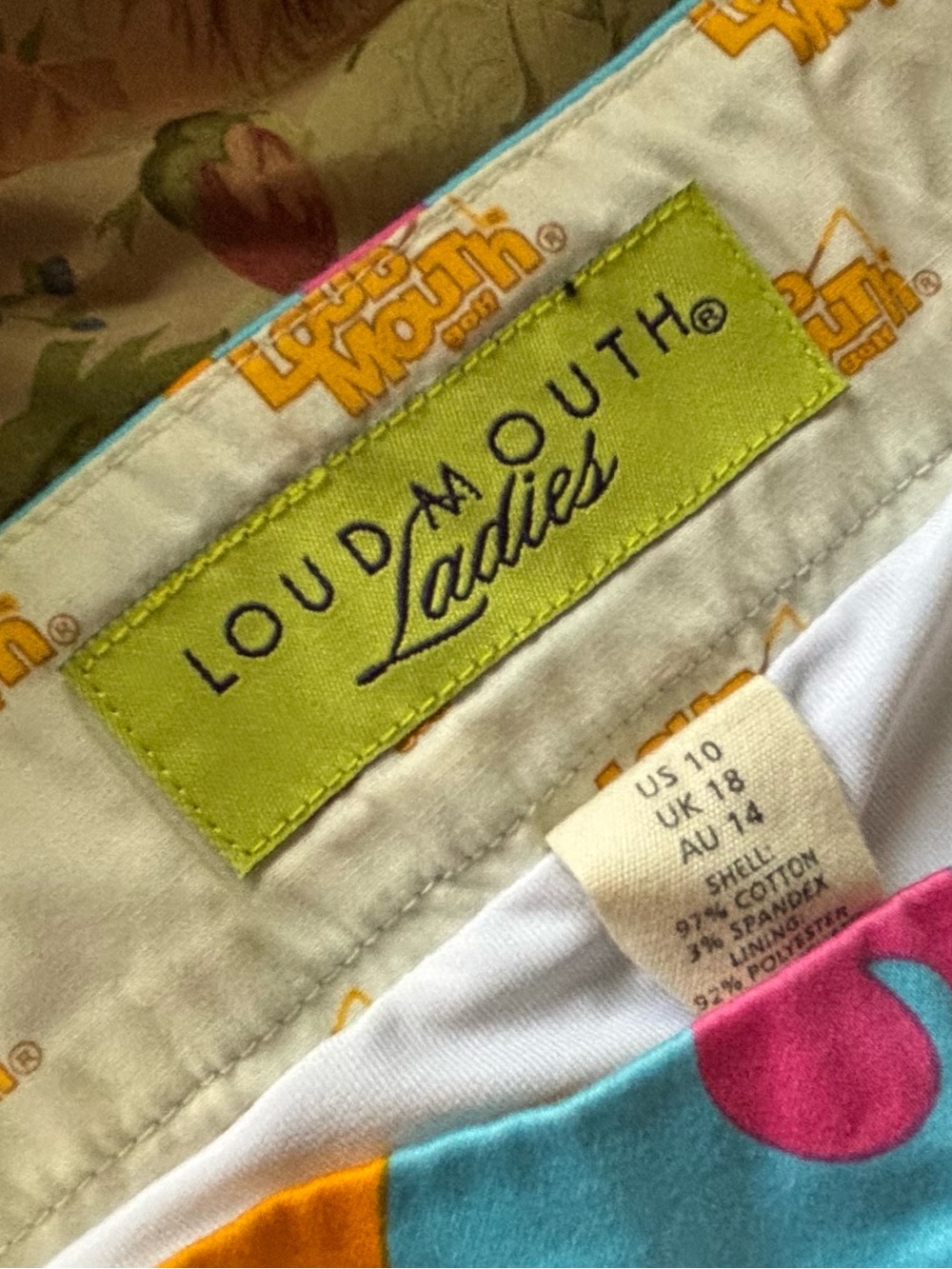 LOUDMOUTH Ladies MINI SKORT golf skirt COLORFUL SWIRL pink blue SIZE 10 - Picture 6 of 7